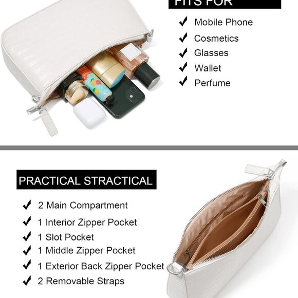 Small White Croc Pattern Nylon Shoulder Bag with 2 Removable Straps Compact Cros - Picture 3 of 8